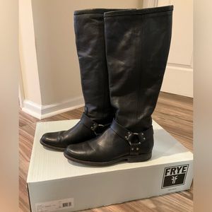 Frye Phillip Harness Tall Leather Boots Black Size 9